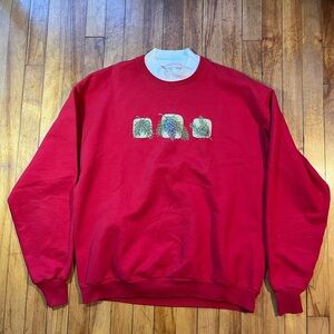 VTG Pleasant Shade red mockneck pine cone evergreen pullover sweatshirt L